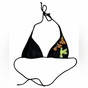 H&M Black Bikini Top with Hummingbird and Flower Embroidery and Sequins